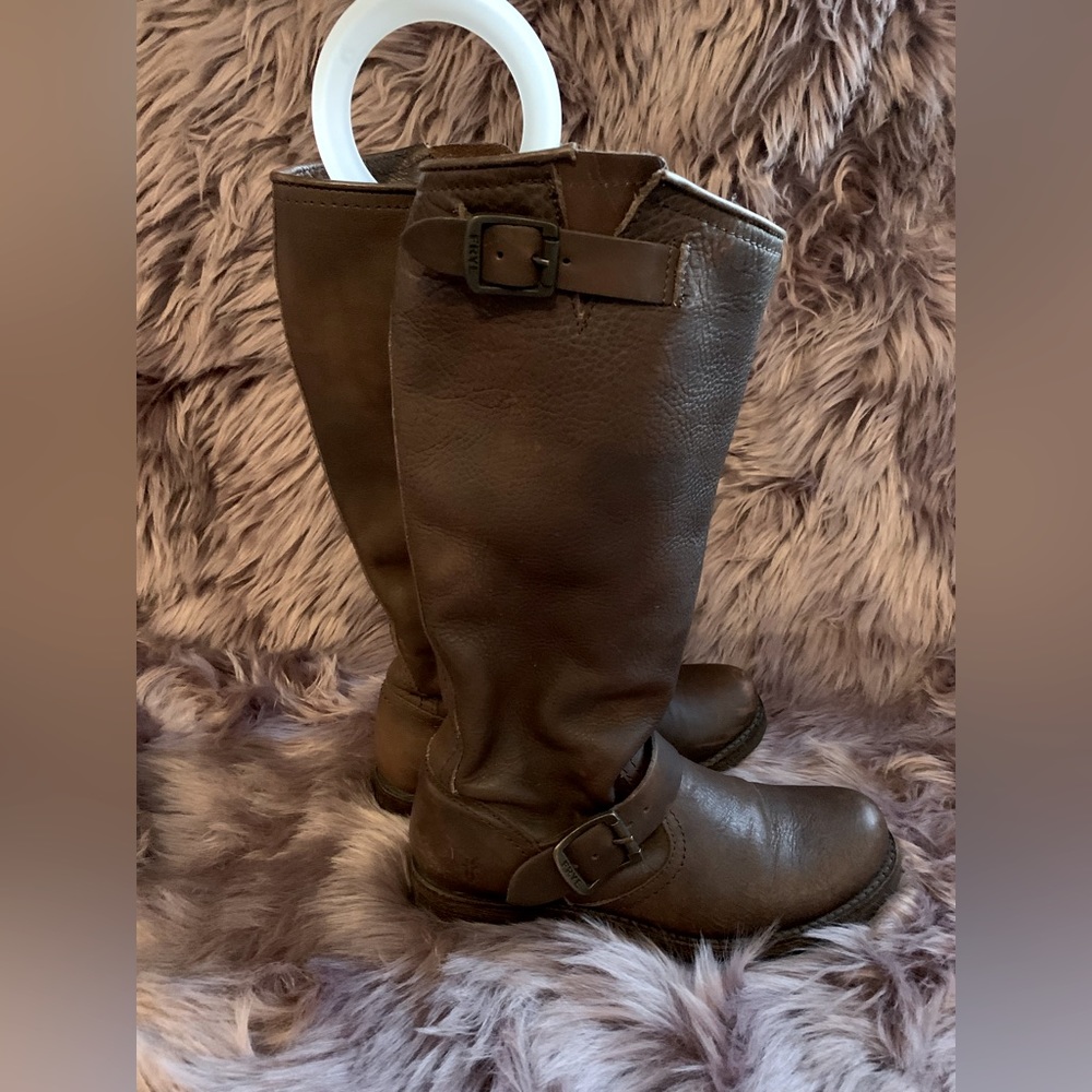Frye Veronica Leather Moto Knee Boots Size 7 - Brown